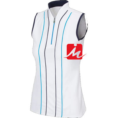 স্ট্যান্ড কলার মহিলাদের পোলো শার্ট 1/4 জিপার ইন দ্য মিডল কাস্টম প্রিন্টিং স্লিভলেস